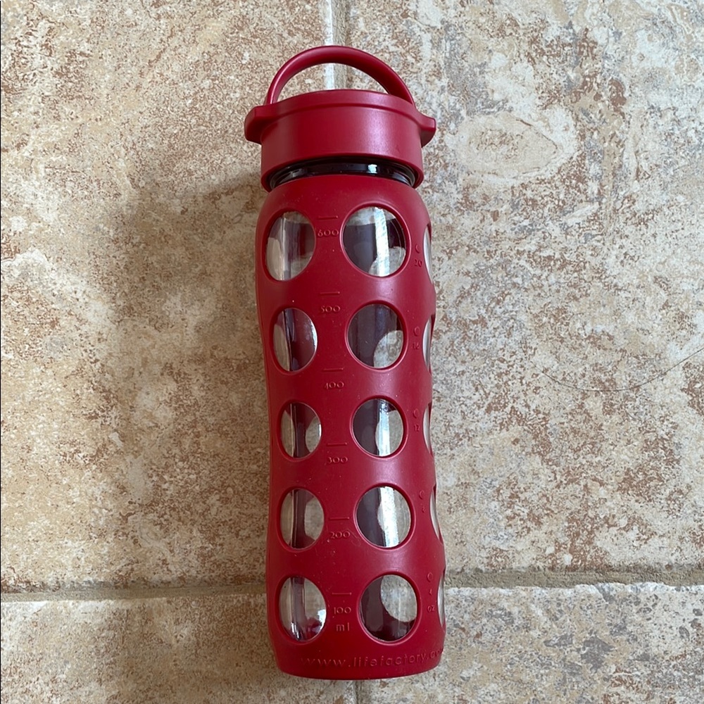 Lifefactory Red Glass Water Bottle